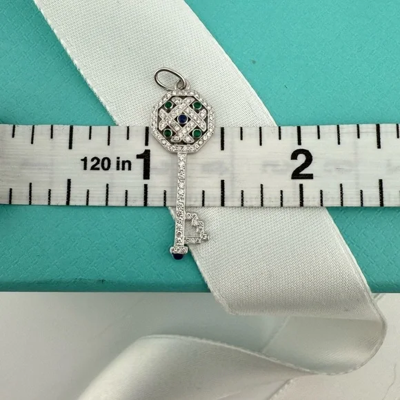 RARE Tiffany & Co. 18k Diamond Key with Enamel e in White Gold - Picture 8 of 12